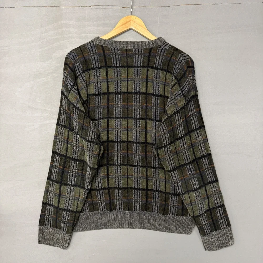 Vintage Dockers Plaid Crewneck Sweater Large‎ Green Brown Gray Retro Pullover